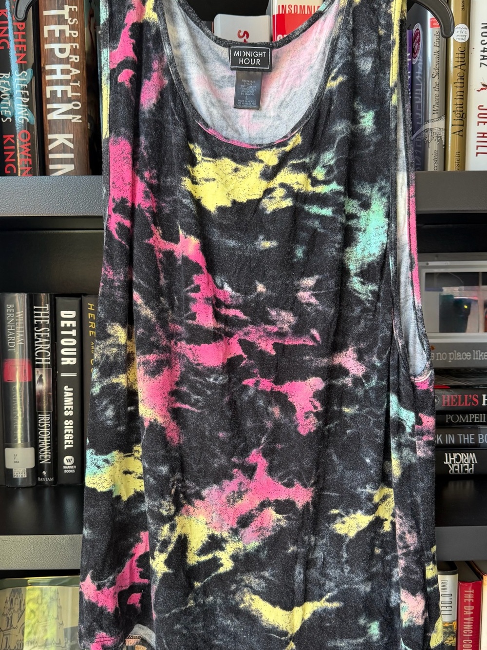 Midnight Hour Women's Black Tie-Dye Tank with Pink, Yellow & Mint Accents